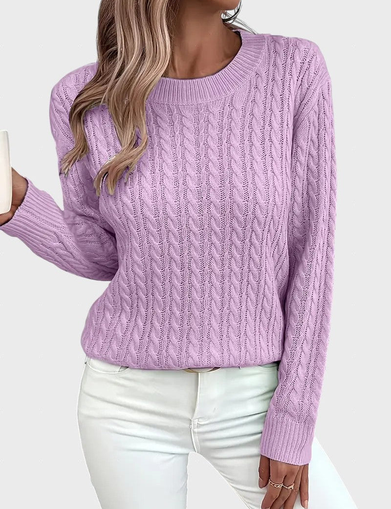 Danica™ - Дамски плетен пуловер с връзки