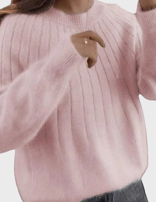 Irena™ - Пуловер с кръгло деколте и пухкава яка