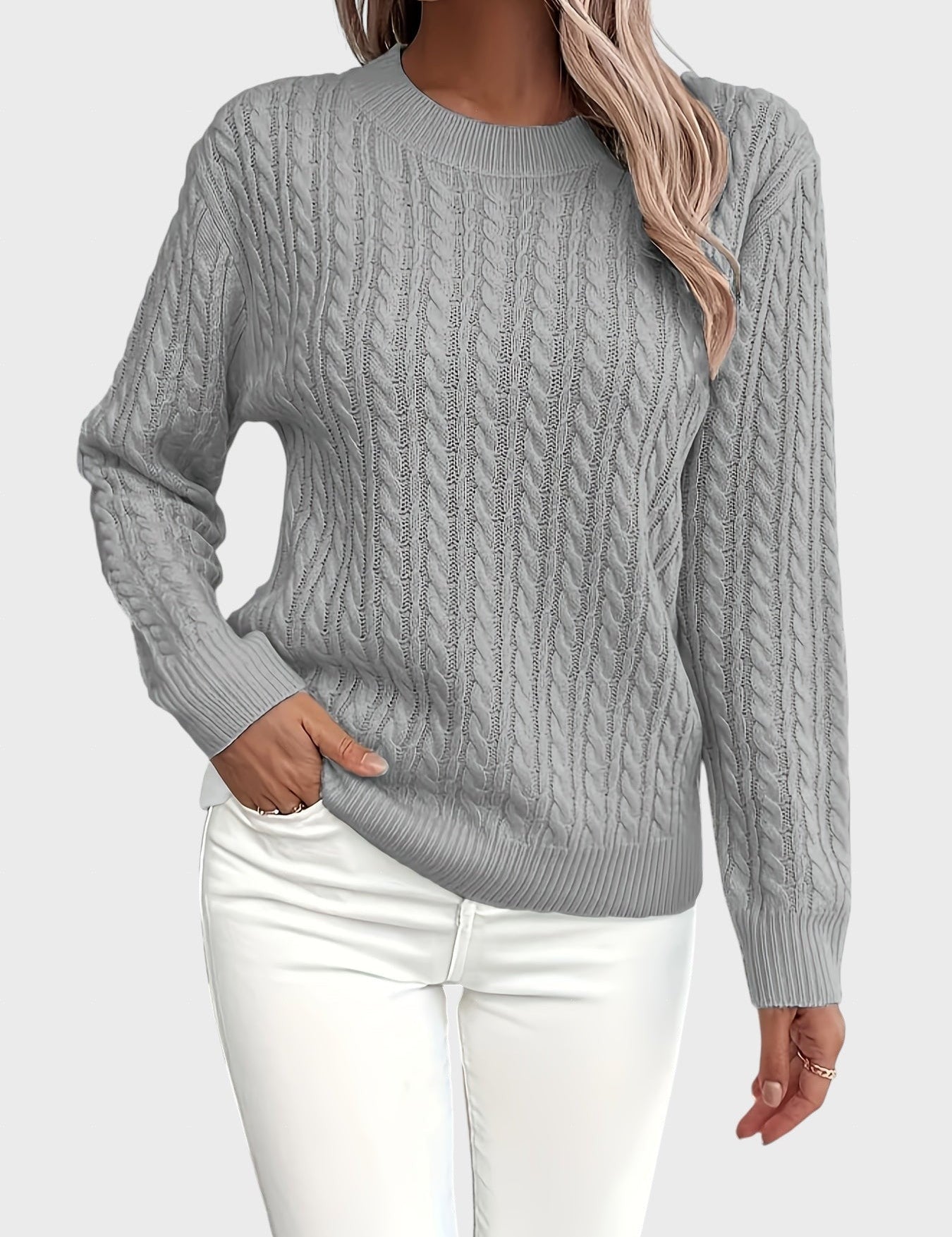 Danica™ - Дамски плетен пуловер с връзки