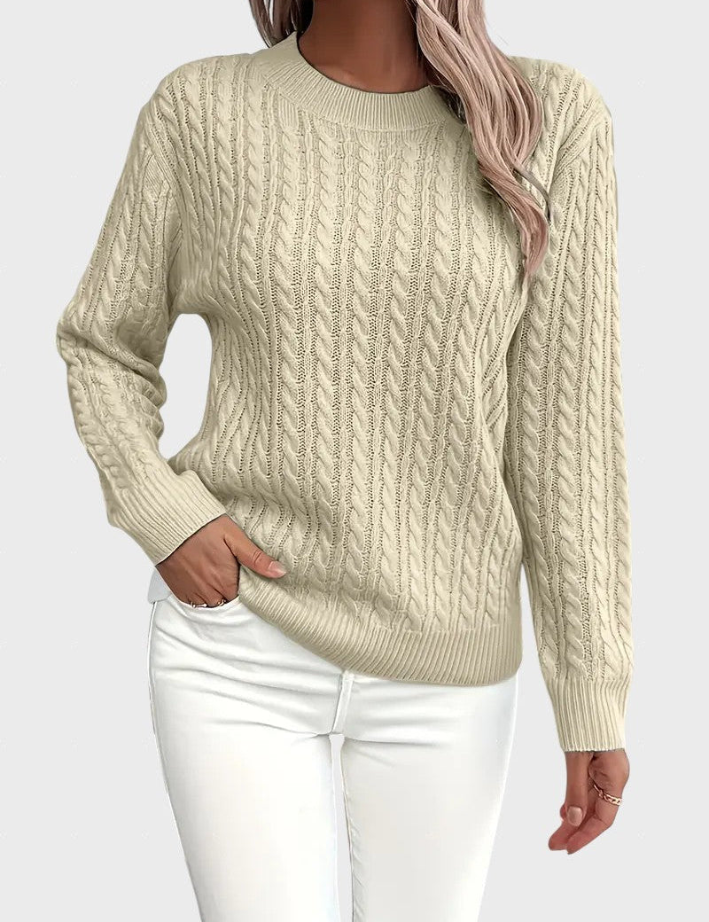 Danica™ - Дамски плетен пуловер с връзки