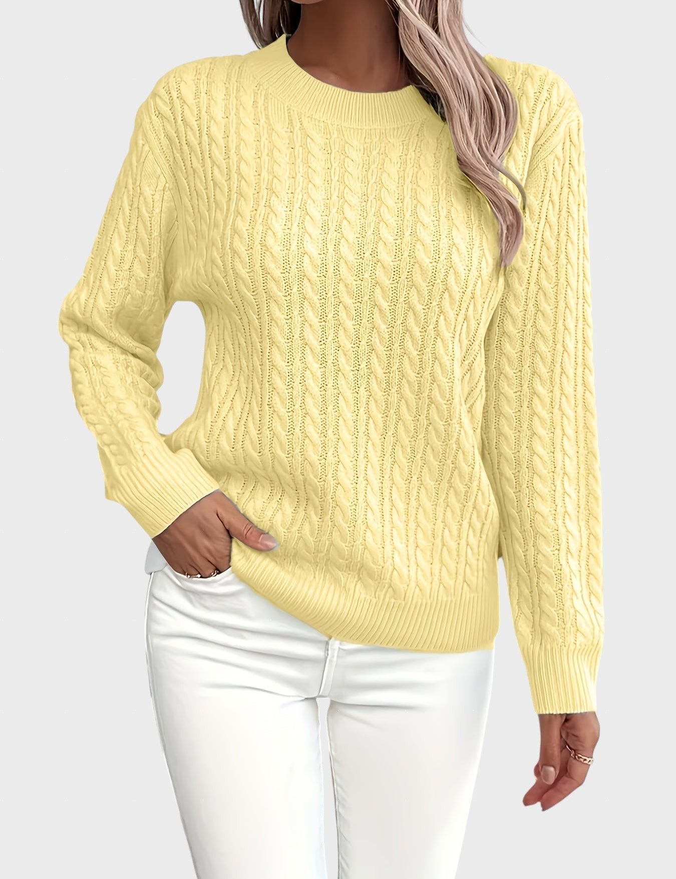 Danica™ - Дамски плетен пуловер с връзки