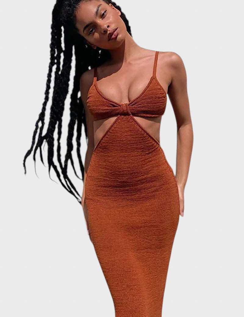 Iliyana™ - Плетена рокля миди с разкрой