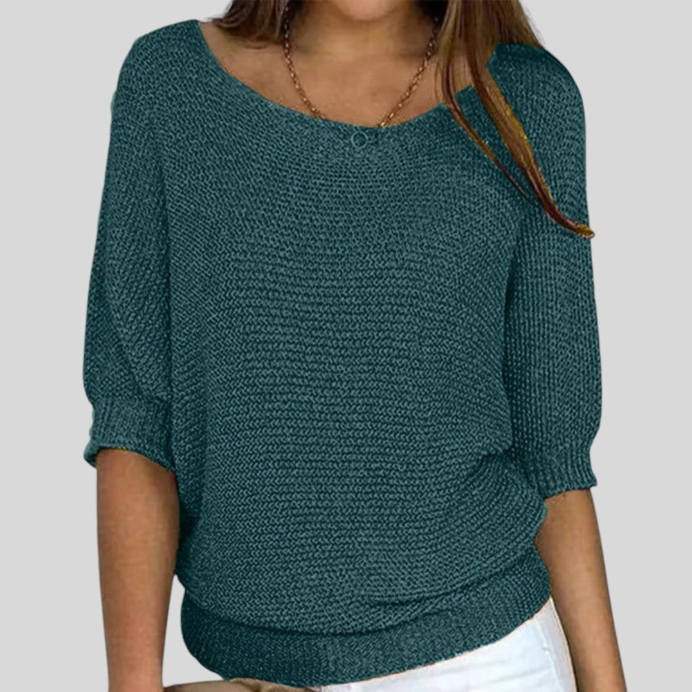 Biliana™ - Ежедневен пуловер с кръгло деколте и ръкави три четвърти