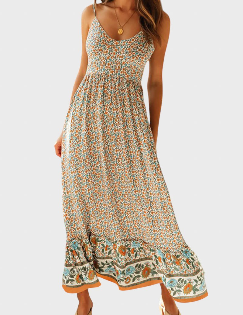 Kiriaki™ - Макси рокля на цветя с тънки презрамки