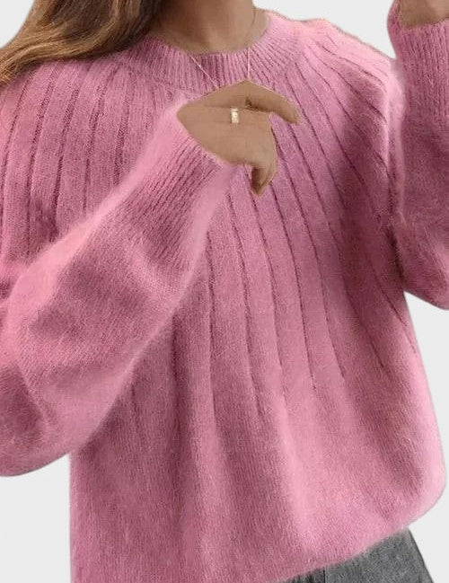 Irena™ - Пуловер с кръгло деколте и пухкава яка