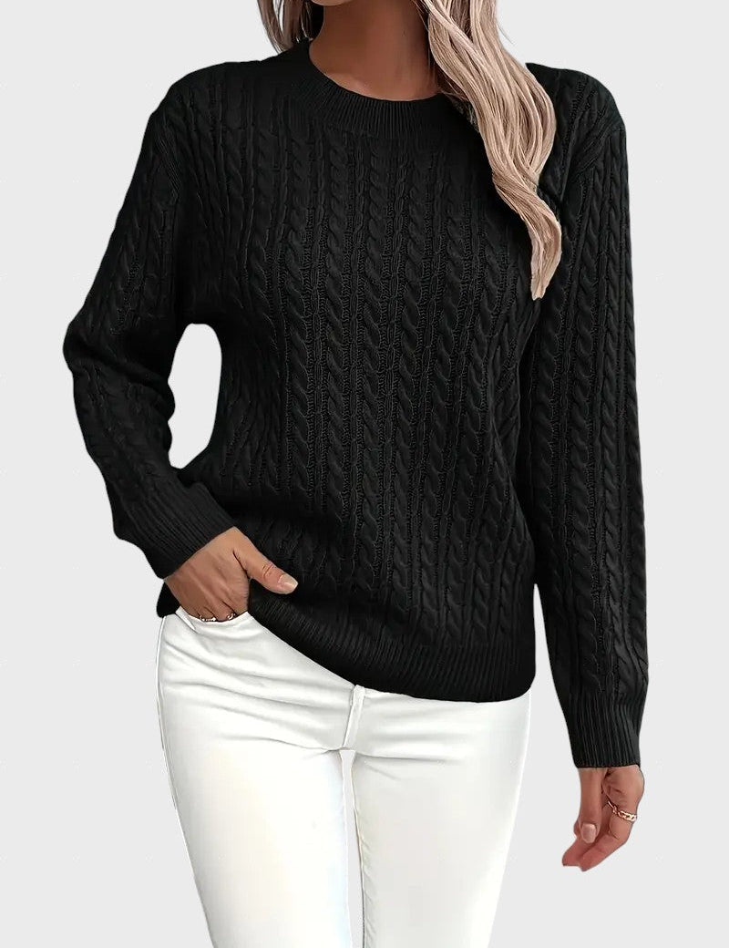 Danica™ - Дамски плетен пуловер с връзки