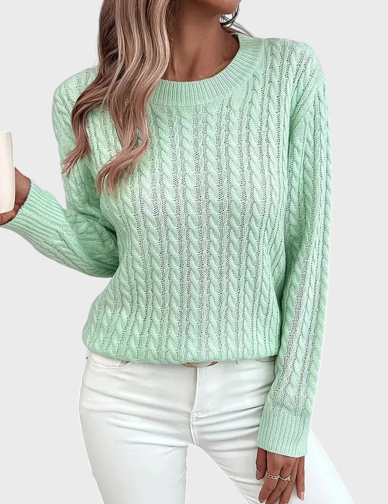 Danica™ - Дамски плетен пуловер с връзки