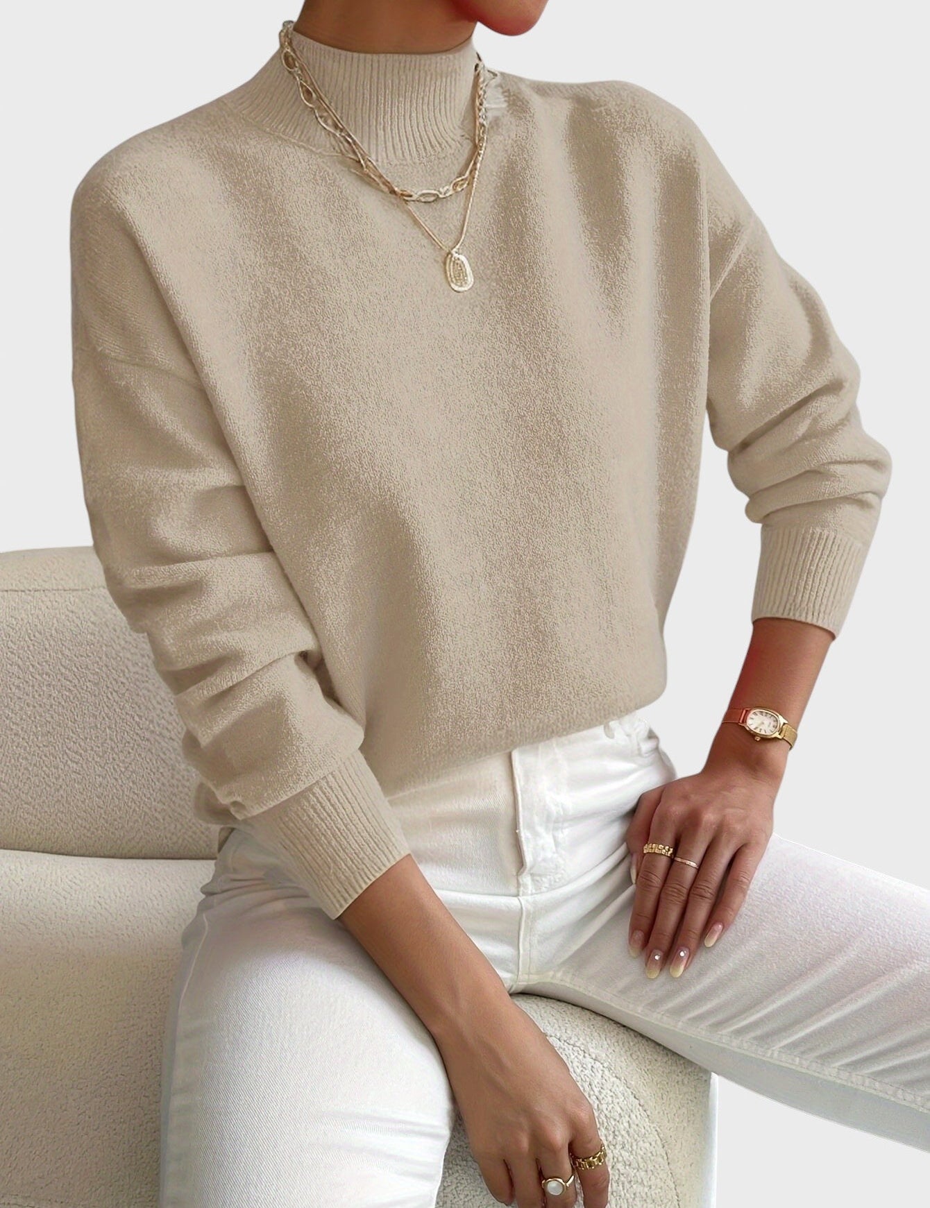 Marieta™ - Плетен пуловер с висока яка