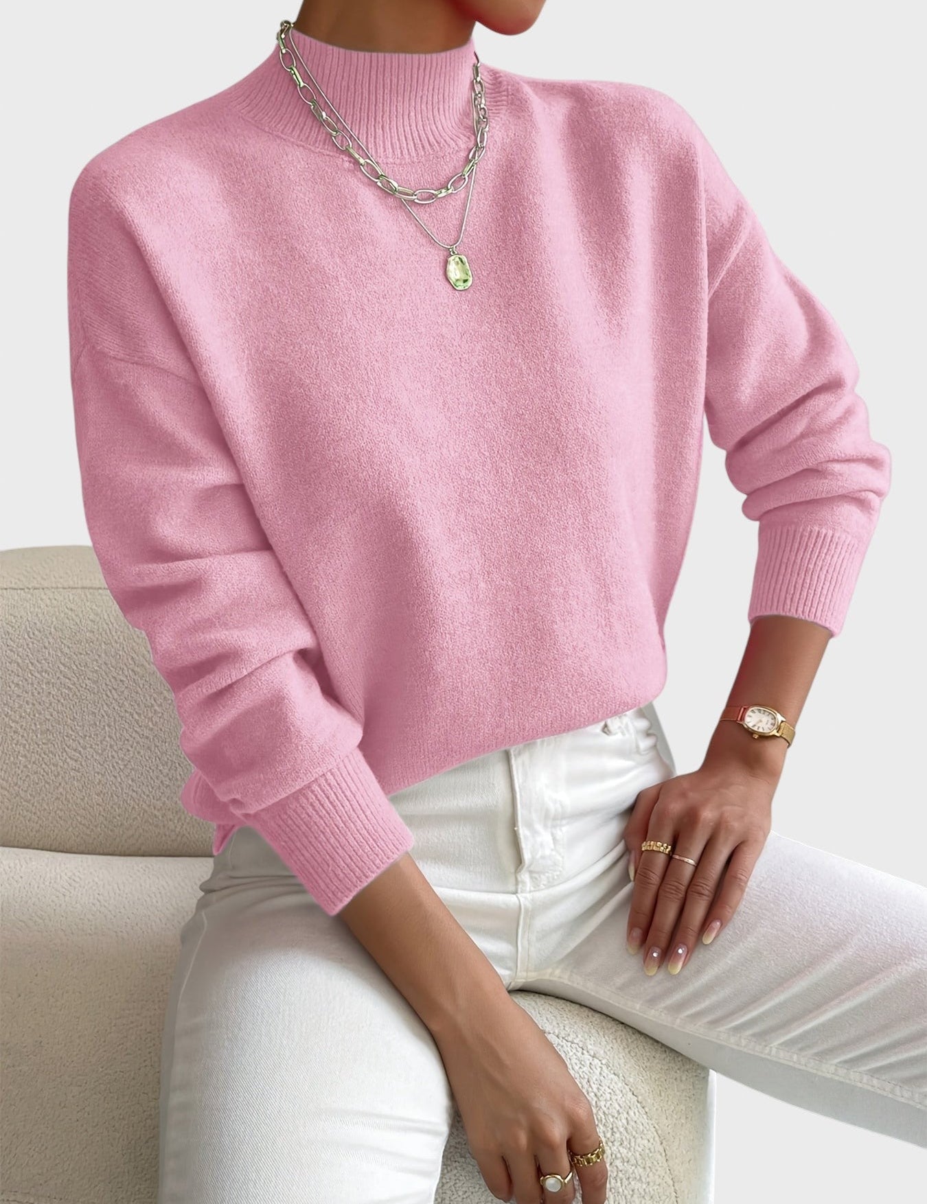 Marieta™ - Плетен пуловер с висока яка