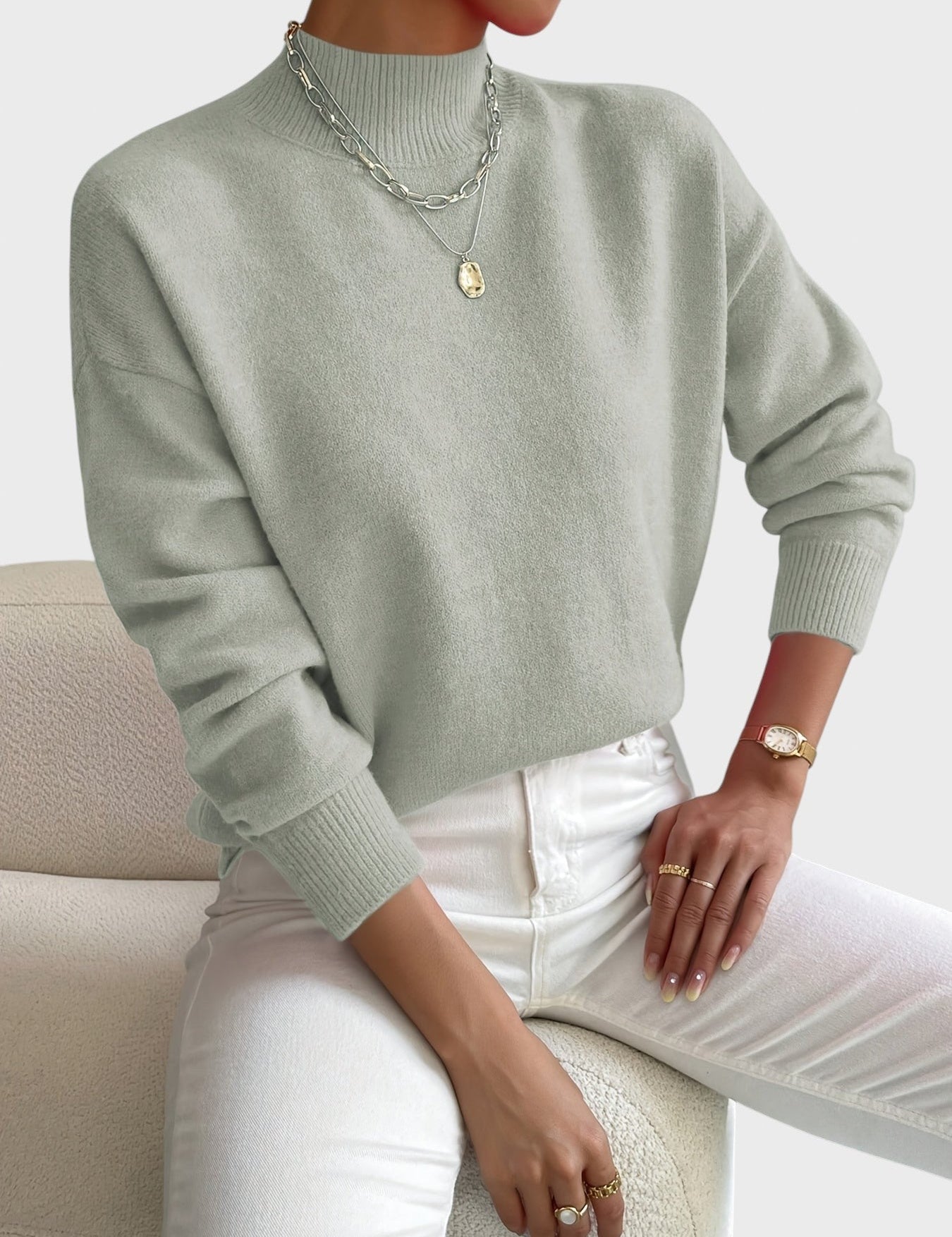 Marieta™ - Плетен пуловер с висока яка