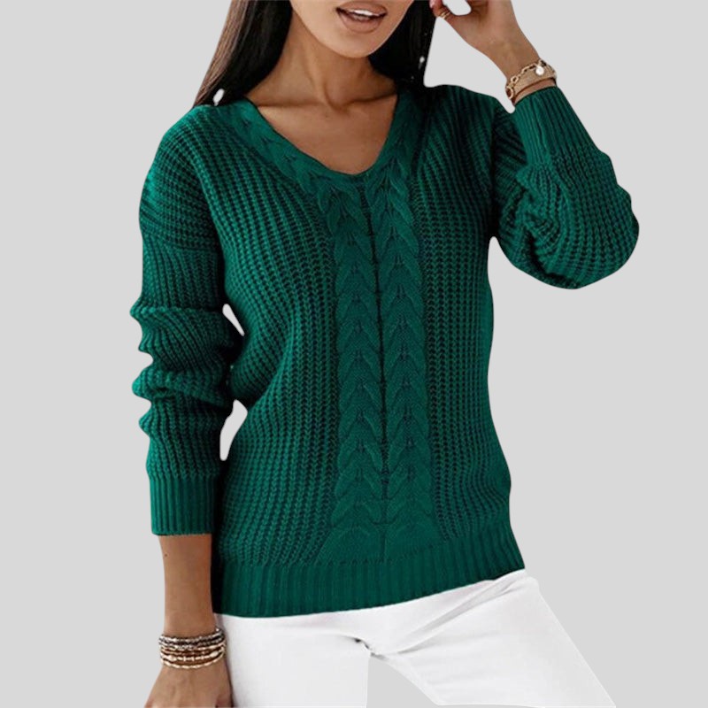 Slavka™ - Плетен пуловер с дълъг ръкав