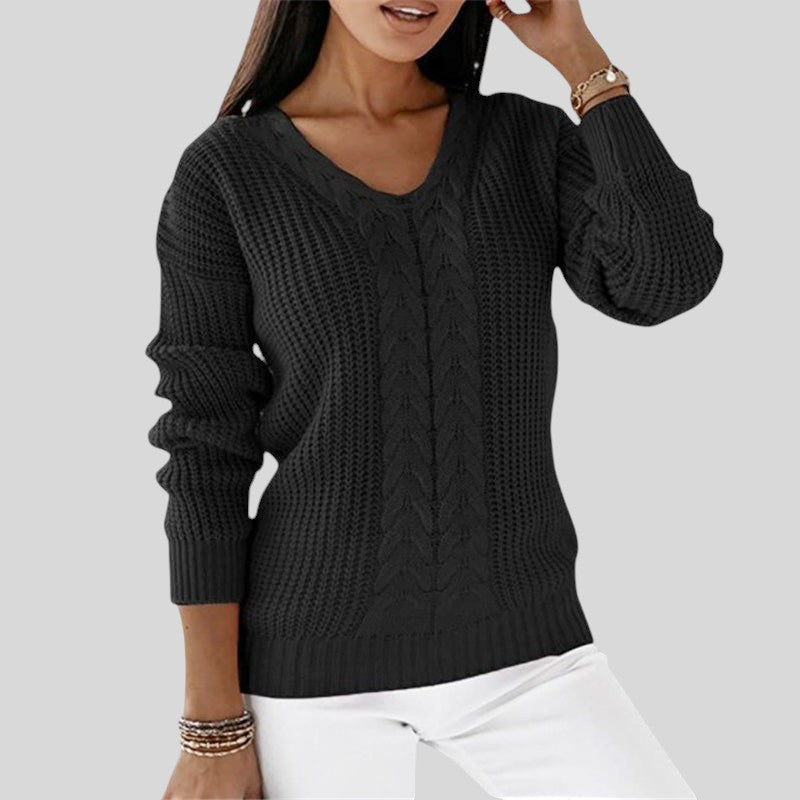 Slavka™ - Плетен пуловер с дълъг ръкав